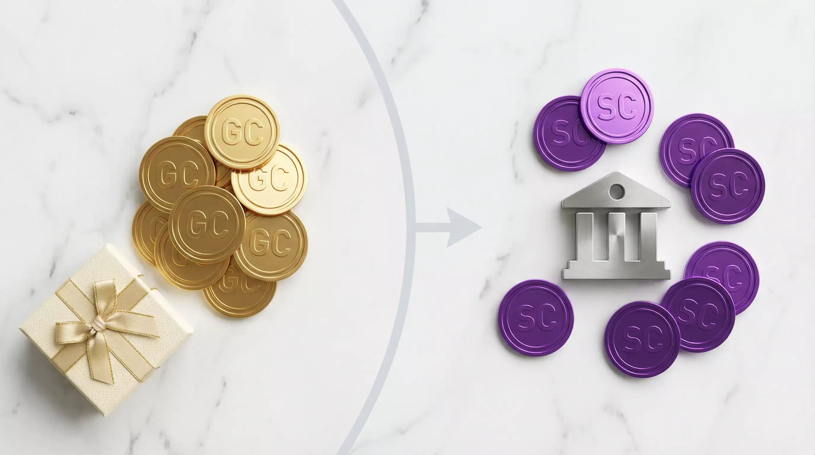 Gold coins and sweeps coins comparison diagram showing purchase and redemption flow