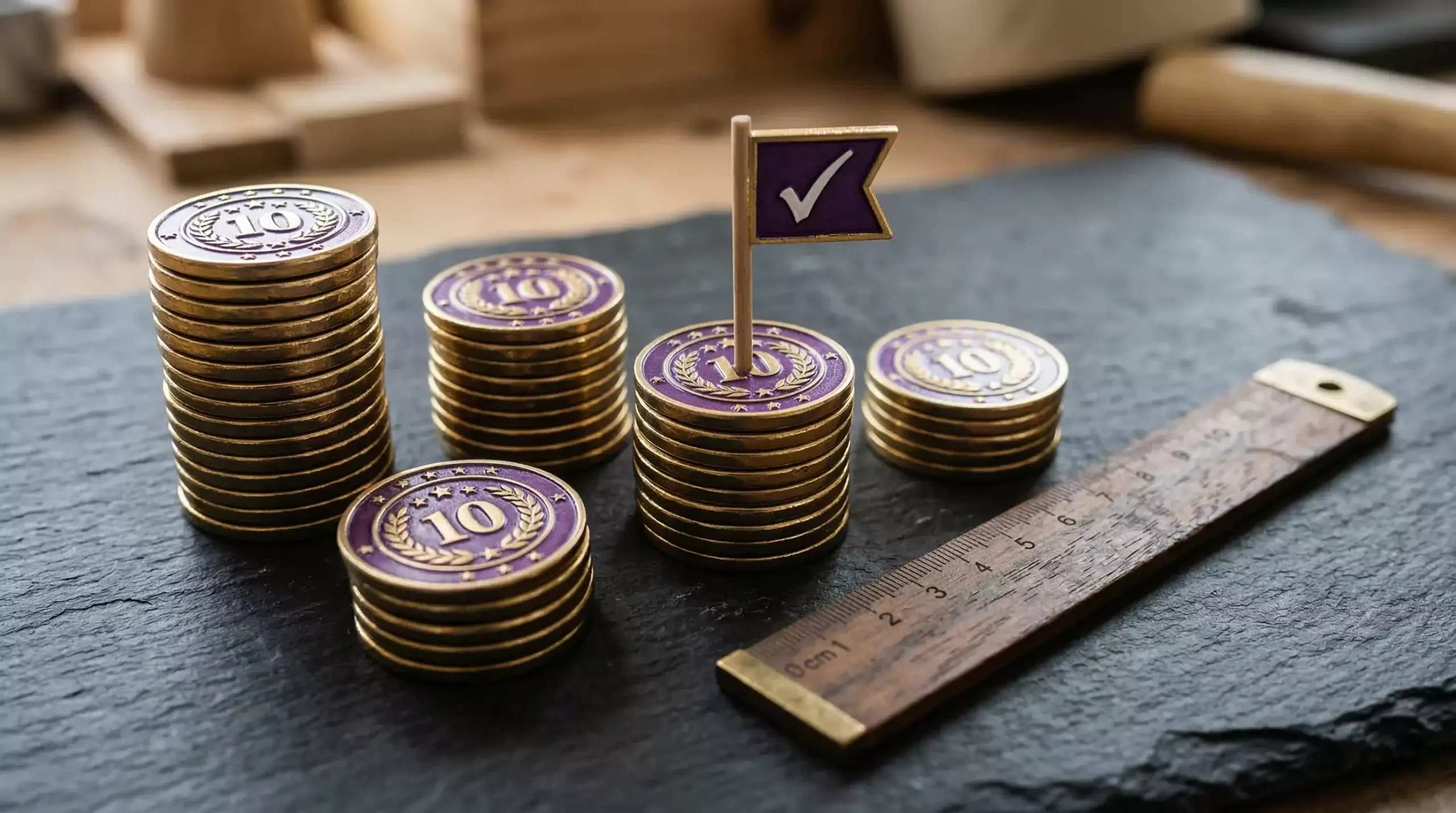 Sweeps coin tokens stacked showing minimum redemption threshold concept