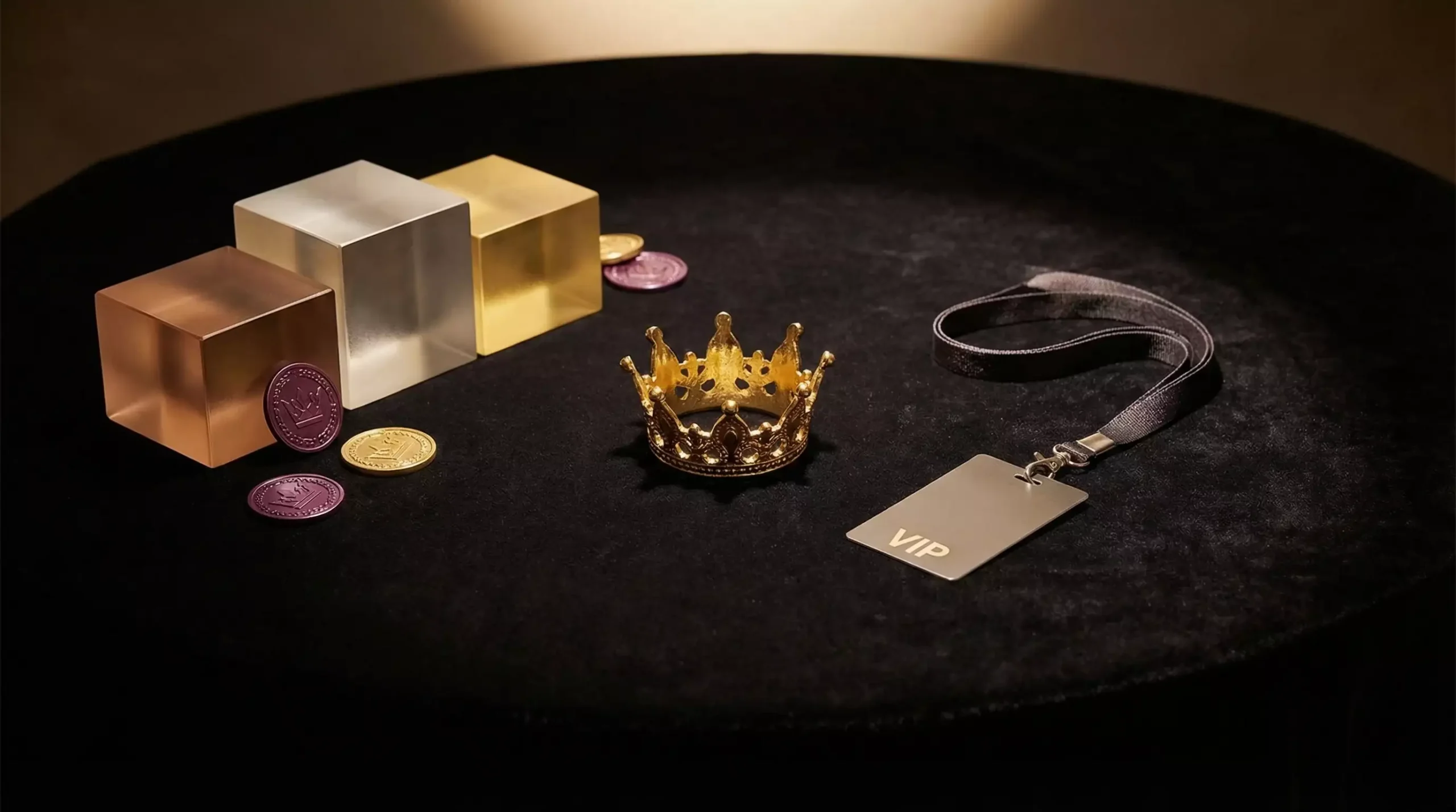 VIP crown badge and loyalty tier symbols for sweepstakes casino rewards